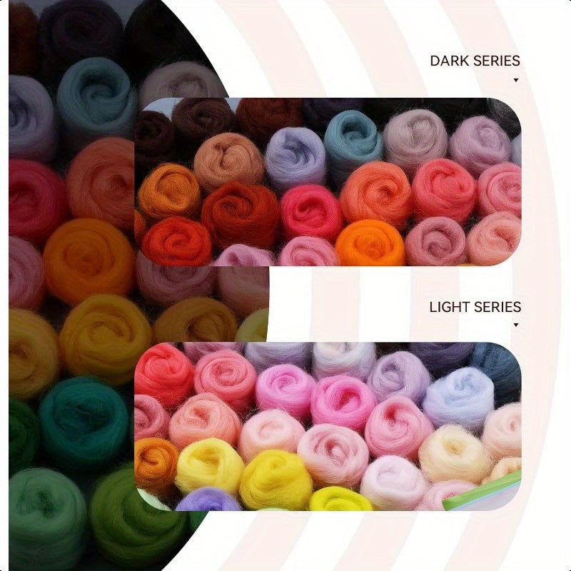 72pcs Needle Felting Wool 7.6oz Wool Roving Yarn Nature Fiber Wools with 3Layer Transparent Storage Box for Wet Felt DIY Creations 3g Color