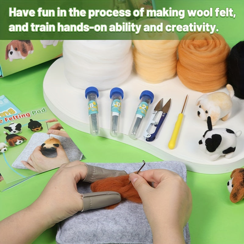 WUTUREE Wool Felting Kit With Felting Needles And Wool Roving Total 107Pcs For Doll And Fabric Making Wool Fibre Spinning Craft Felting Material For Beginners Non-finished Materials Package