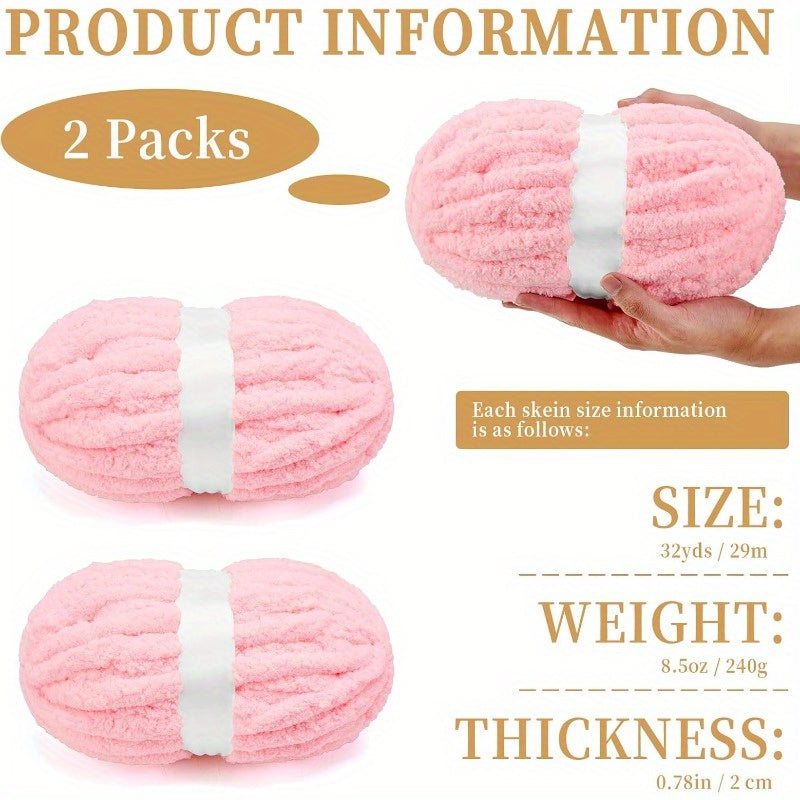 Chunky Chenille Yarn for Crocheting Arm Knitting Super Soft Jumbo Knit Blanket Yarn Pink 2 Pack 32 yds 8.5 oz Each Pack