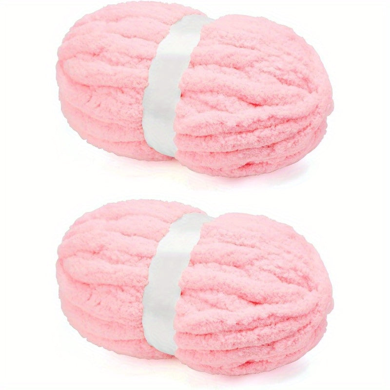 Chunky Chenille Yarn for Crocheting Arm Knitting Super Soft Jumbo Knit Blanket Yarn Pink 2 Pack 32 yds 8.5 oz Each Pack