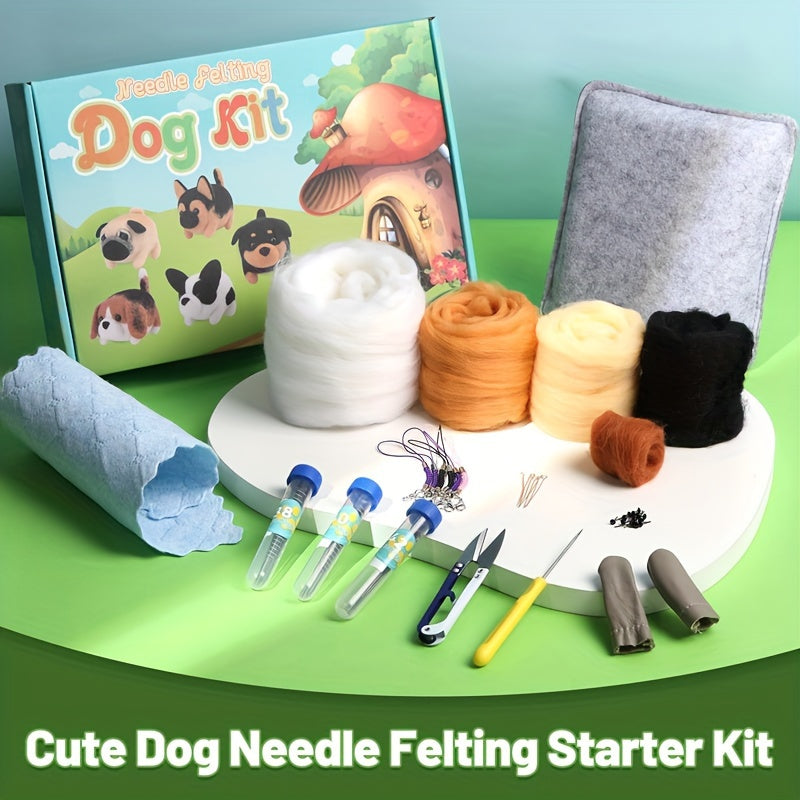 WUTUREE Wool Felting Kit With Felting Needles And Wool Roving Total 107Pcs For Doll And Fabric Making Wool Fibre Spinning Craft Felting Material For Beginners Non-finished Materials Package