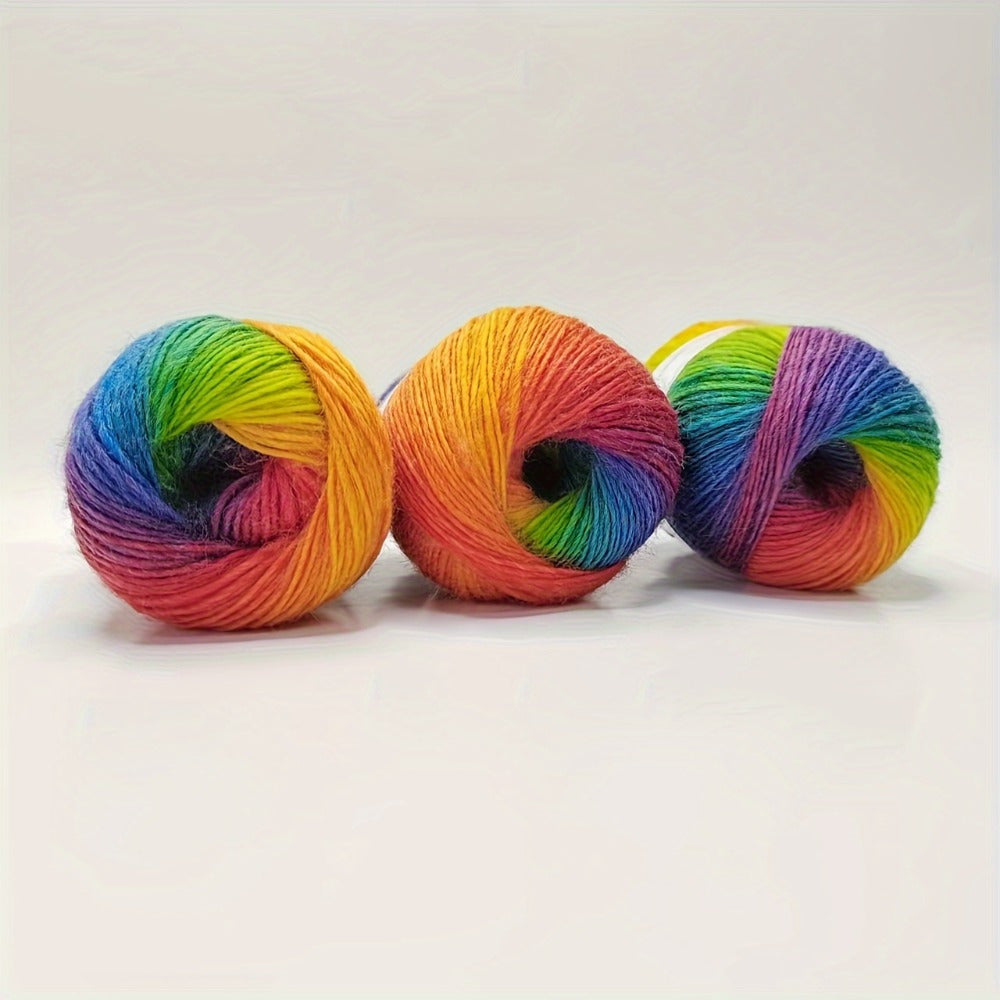 3pcs 100% Rainbow Yarn - Hand-Spun, Bright Mixed Colors (Blue, Green, Yellow, Orange, Purple) for Knitting Scarves, Shawls and Sweaters - 50g\u002F 180m (196yd) Each, Chunky Yarn