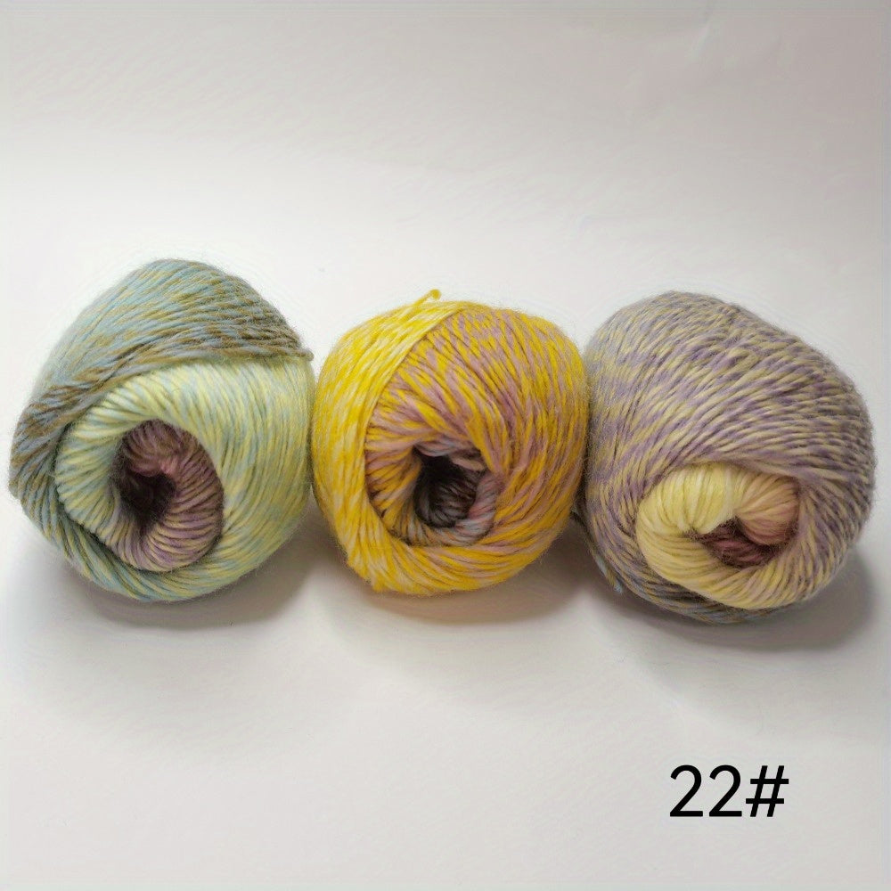 3pcs 100% Rainbow Yarn - Hand-Spun, Bright Mixed Colors (Blue, Green, Yellow, Orange, Purple) for Knitting Scarves, Shawls and Sweaters - 50g\u002F 180m (196yd) Each, Chunky Yarn