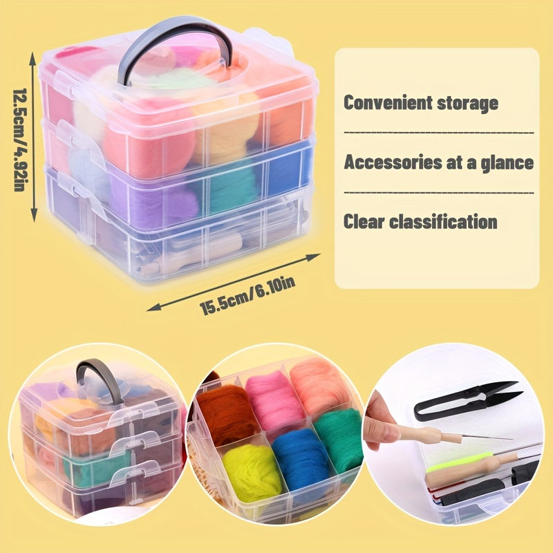 WUTUREE Wool Felting Kit With Felting Needles And Wool Roving Total 107Pcs For Doll And Fabric Making Wool Fibre Spinning Craft Felting Material For Beginners Non-finished Materials Package